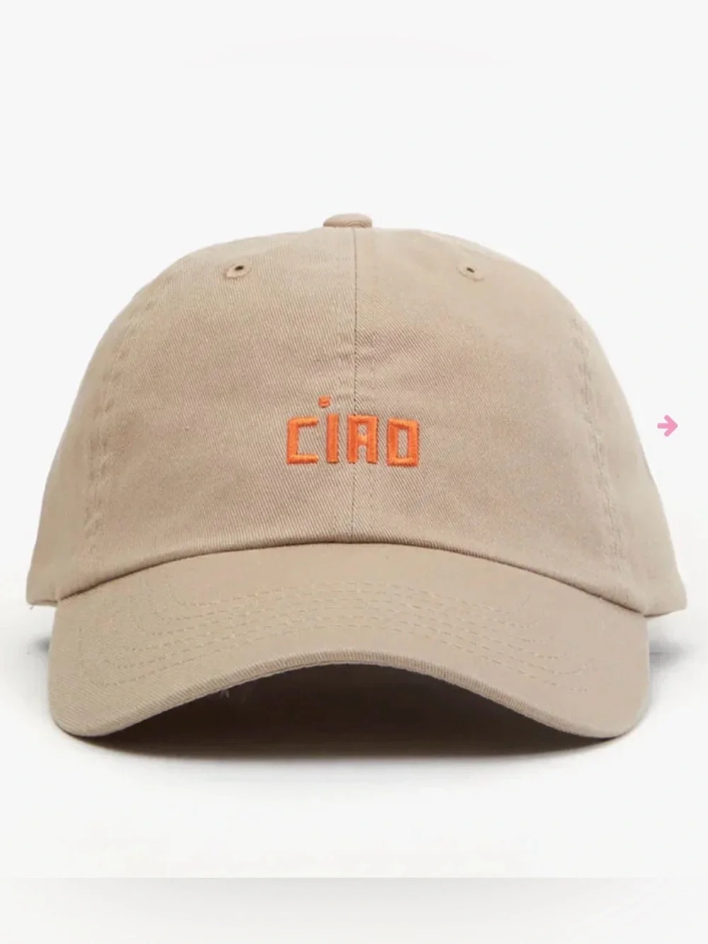 Clare V Tan Baseball Cap with Orange CIAO Embroidery